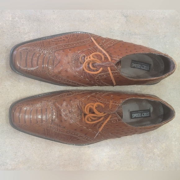 Stacy Adams "Armento" All-Over Mustard Ostrich Print Shoes, US M 11-1/2 - Picture 3 of 9